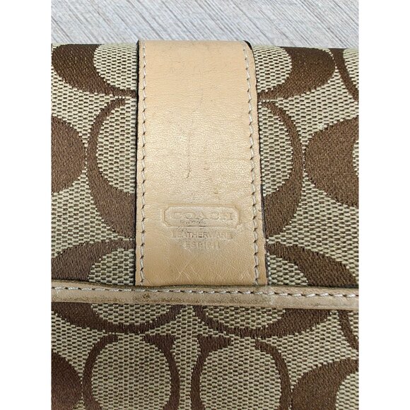 Coach Signature Canvas Women's Leather Wallet Checkbook Beige Brown - Picture 7 of 12